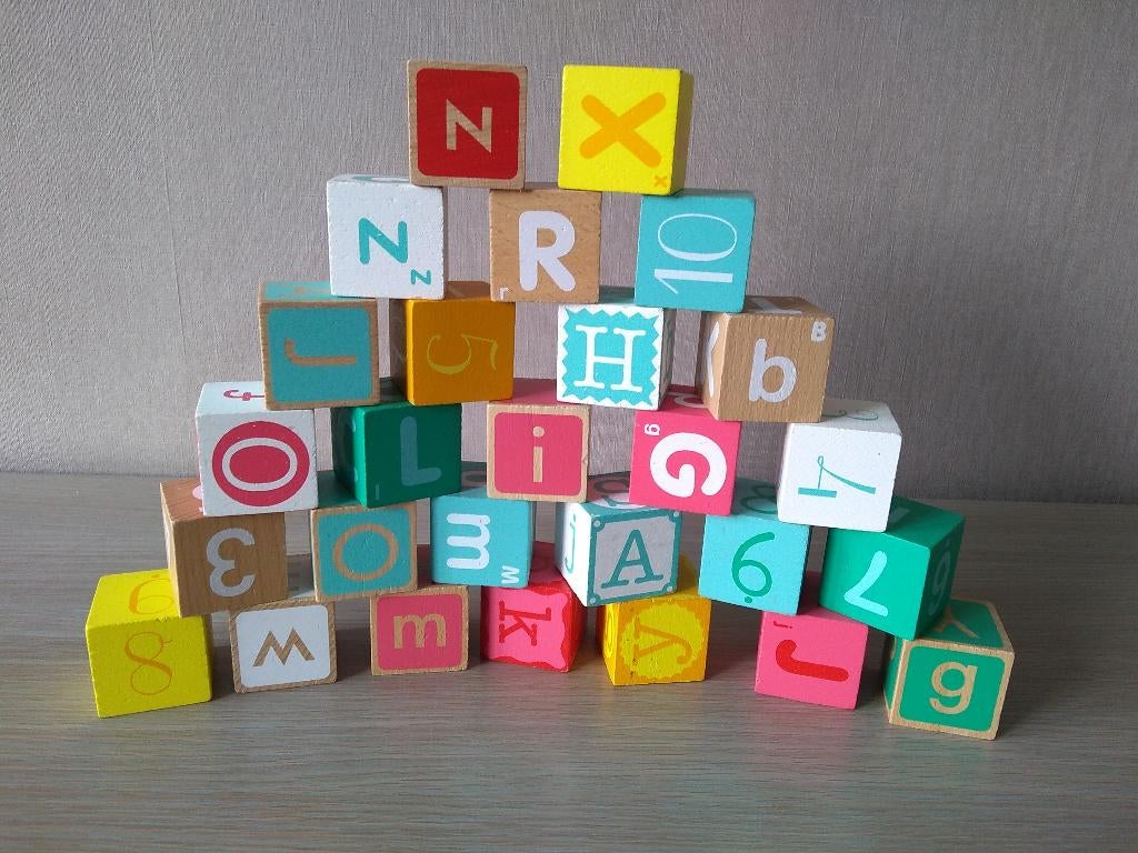 ☼ Lot houten blokken letters en cijfers, Kinderen en Baby's, Ophalen of Verzenden, Gebruikt