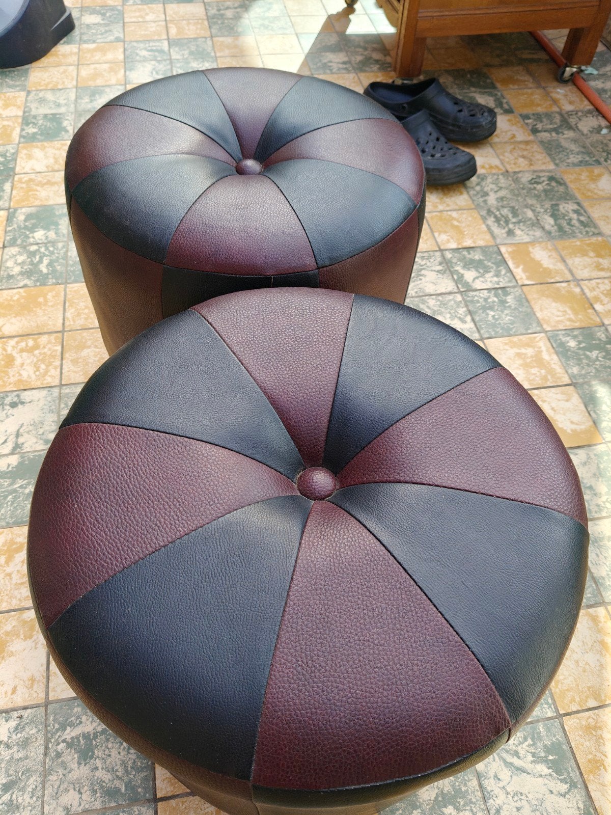 Lot de deux poufs Vintage, Ophalen, Rond, Minder dan 50 cm, Minder dan 50 cm