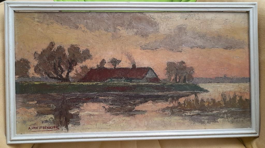 schilderij, O/d, landschap, A Steenacker, Antiek en Kunst, Ophalen of Verzenden