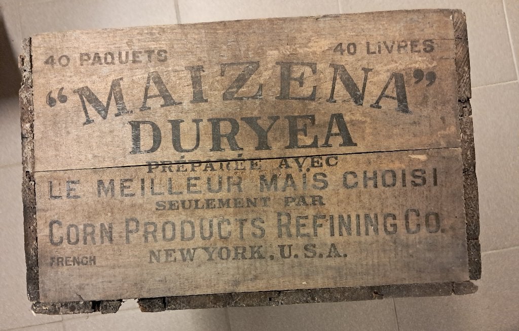 Ancienne boîte en bois pour fécule de maïs Dureya USA 1935, Enlèvement ou Envoi