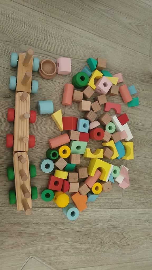 HEMA houten blokken & treinset – complete set, Kinderen en Baby's, Ophalen, Zo goed als nieuw