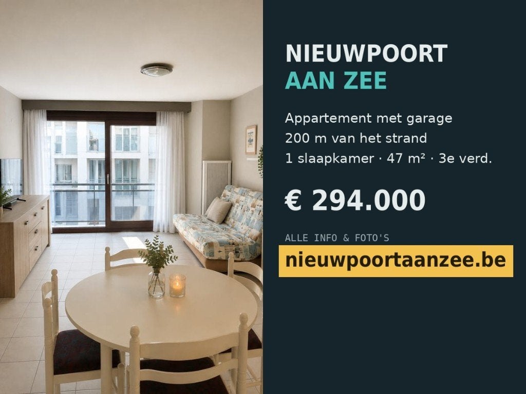 Appartement met garage – Nieuwpoort-Bad, Tot 200 m², Nieuwpoort, 47 m², Appartement