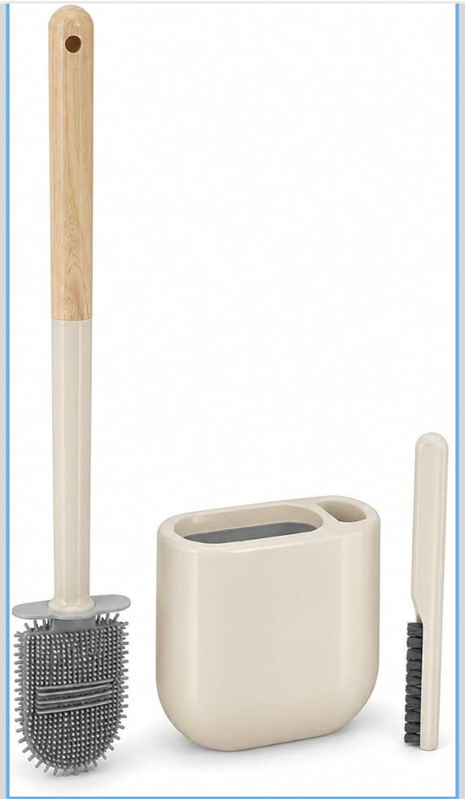 3 Brosse WC en silicone avec support, manche en bois, beige, Enlèvement, Neuf, Beige, Bois