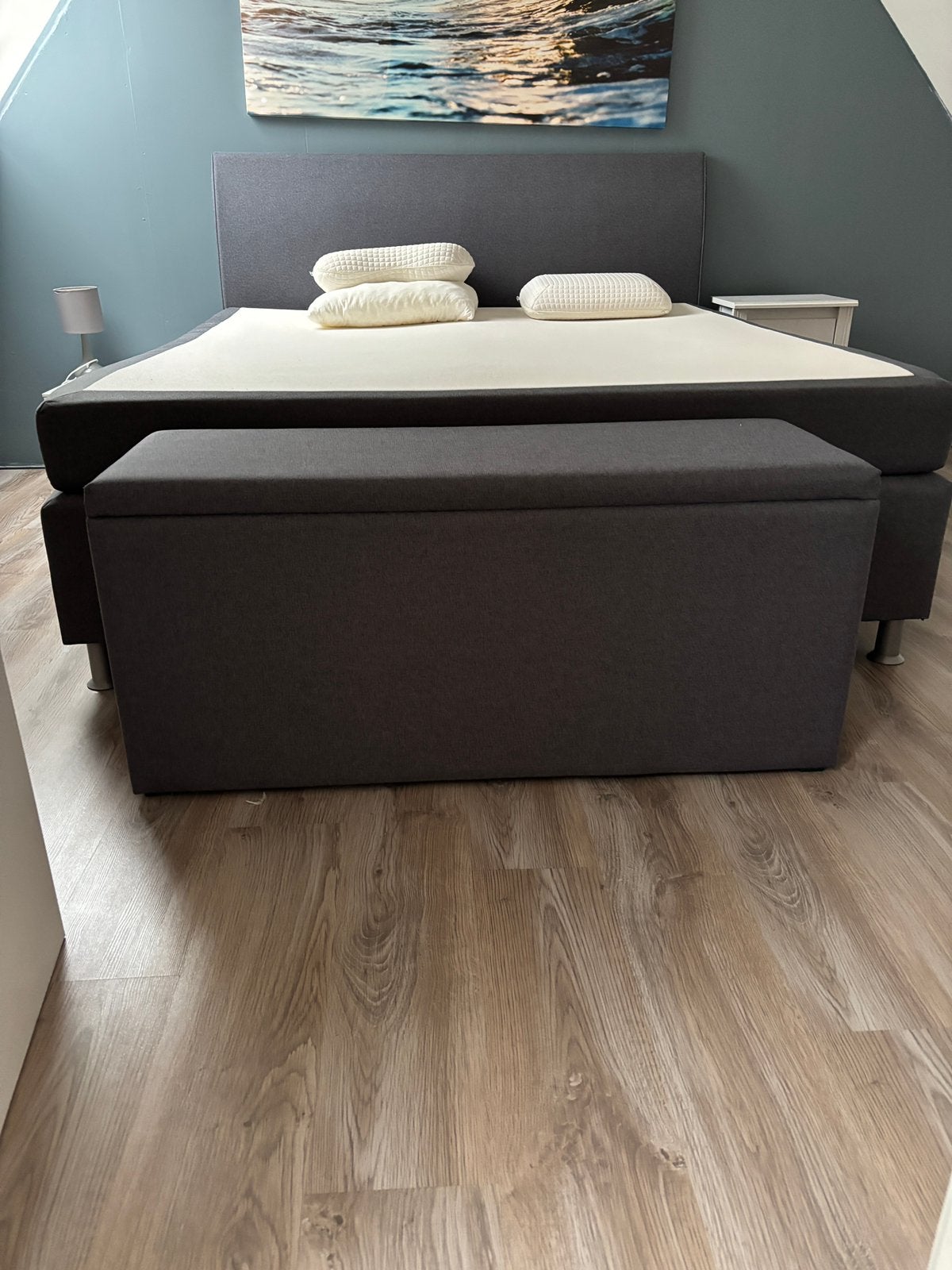 Boxspring (180x200cm) - kleur: anthraciet, Ophalen, Gebruikt, Tweepersoons, 180 cm