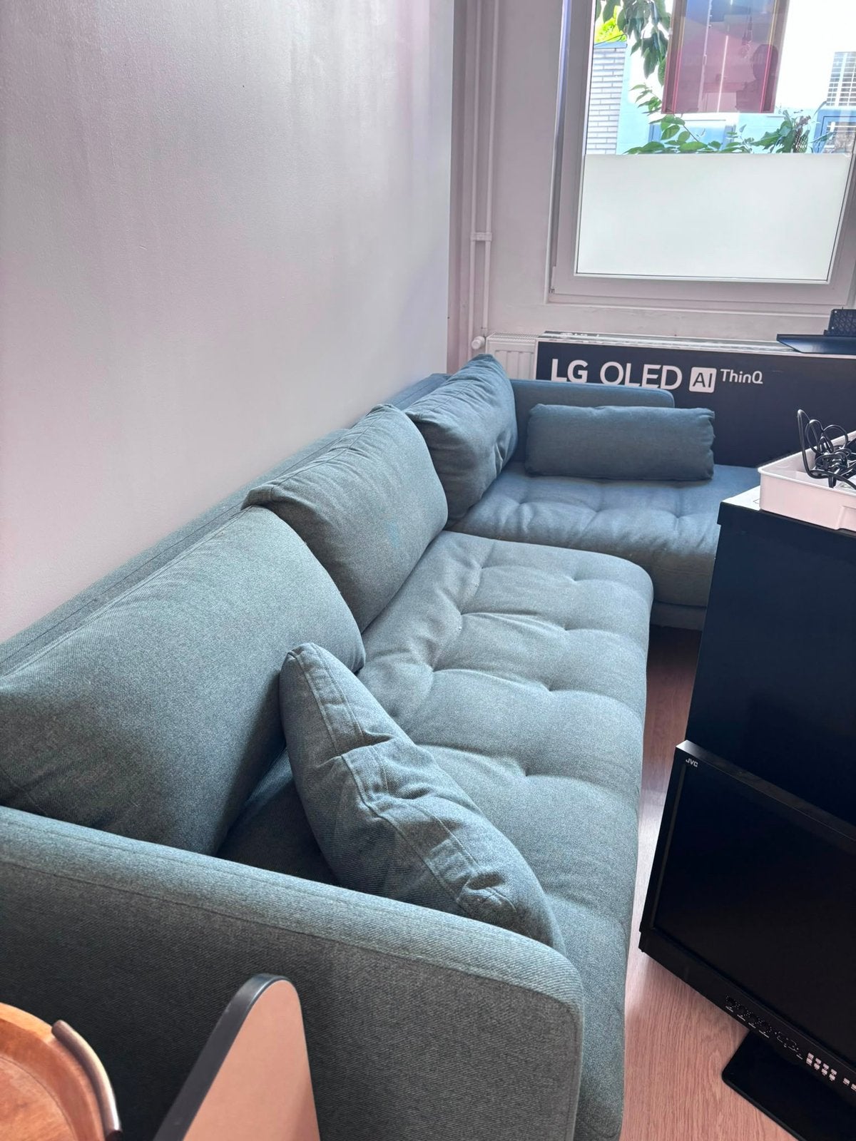 Groene stoffen hoekzetel, Maison & Meubles, Canapés | Coins salons complets, Enlèvement, Utilisé, Tissus