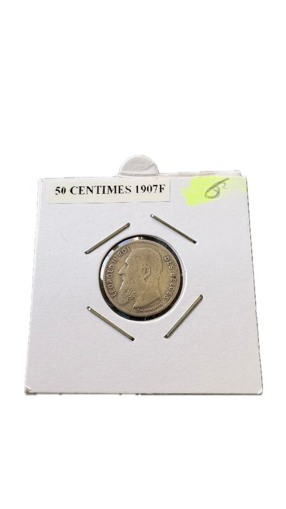 LEOPOLD II: Zilver 50 cent 1907F, Postzegels en Munten, Ophalen of Verzenden, Zilver, Zilver