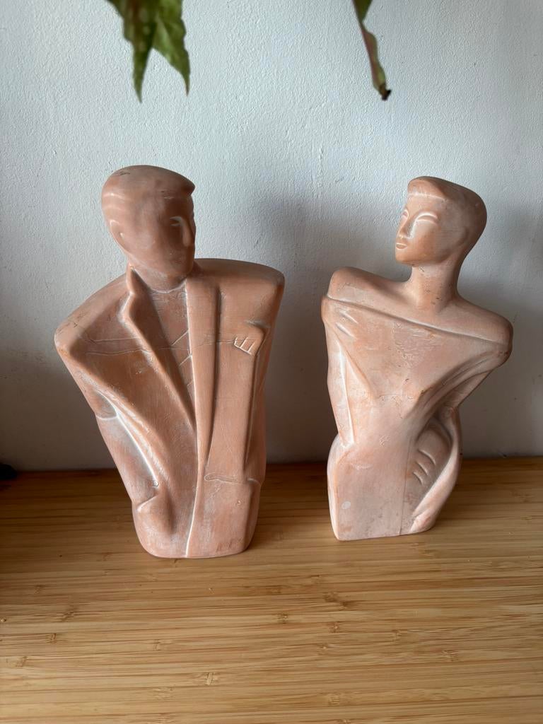 Vintage keramische buste man & vrouw –modern abstract design, Antiek en Kunst, Ophalen, Steen of Keramiek, Beeld, Abstract