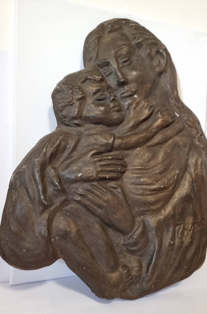 Religieuze, devotionele basreliëf "madonna met kind", Ophalen of Verzenden