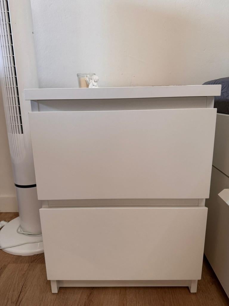 IKEA MALM Commode 2 tiroirs - Blanc, 1 ou 2 tiroirs, Enlèvement, Utilisé, Moins de 100 cm