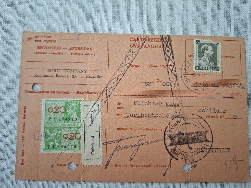 Gelopen Ontvangstkaart, Ophalen of Verzenden, 1920 tot 1940, Gelopen, Overige thema's