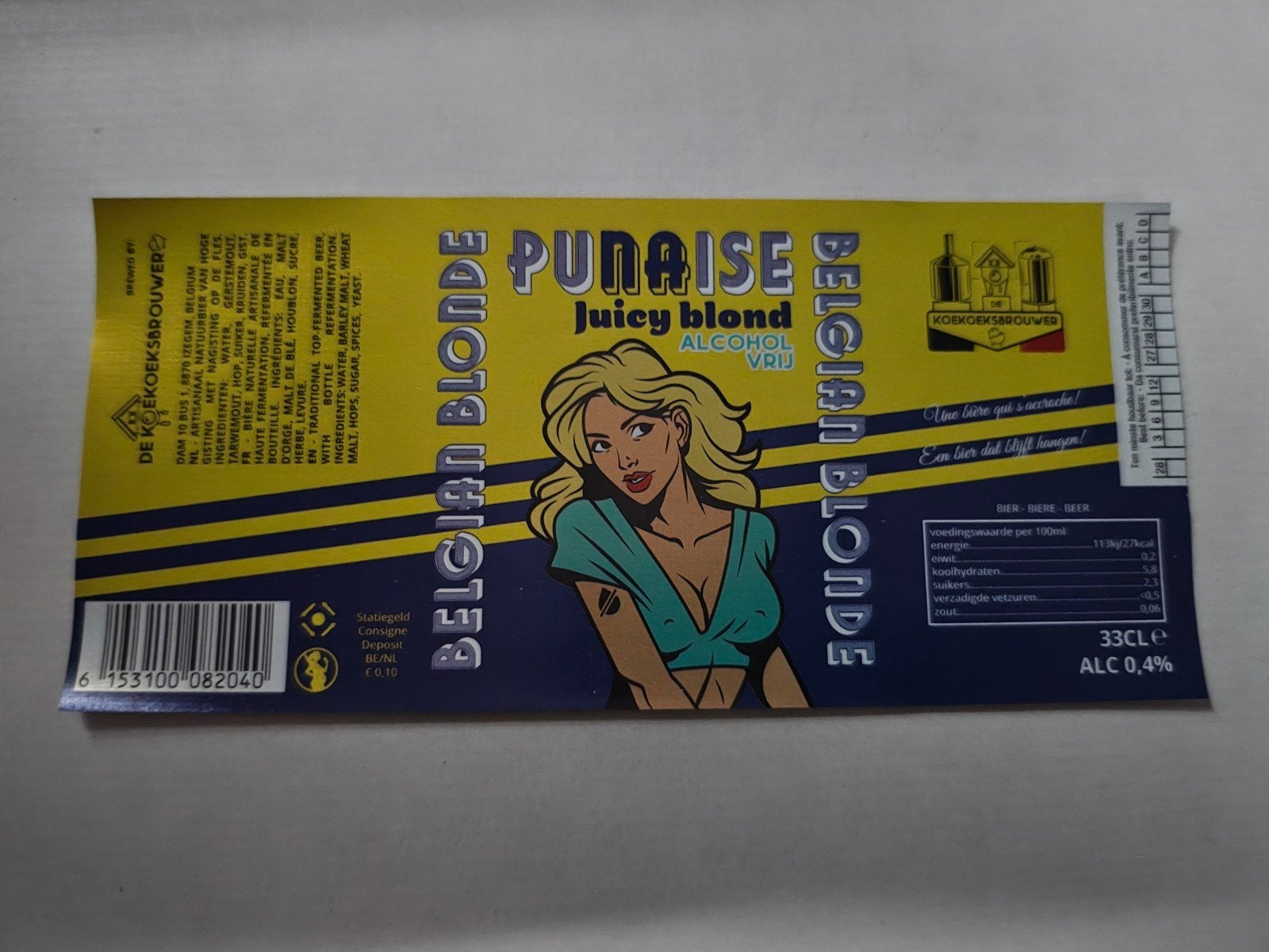 Étiquette de bière : PUNAISE (Juicy blond sans alcool), Enlèvement ou Envoi, Neuf, Autres marques