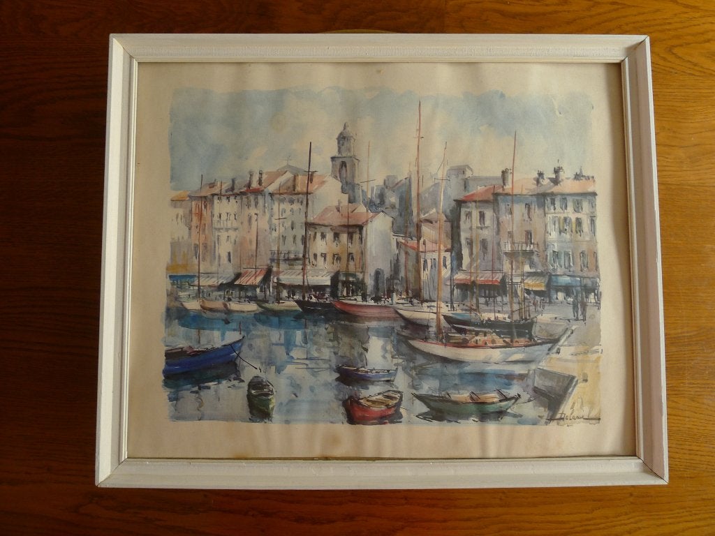 2 Aquarellen of prenten Lucien DELARUE, Ophalen, Achter glas, Aquarel