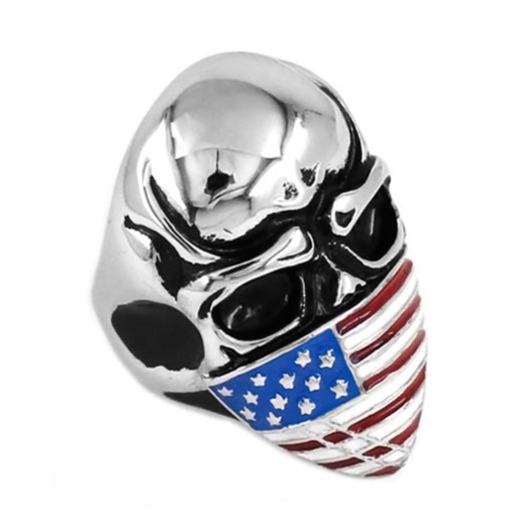 Bague tête de mort en acier inoxydable avec drapeau américai, Enlèvement ou Envoi, Neuf, Fer ou Acier
