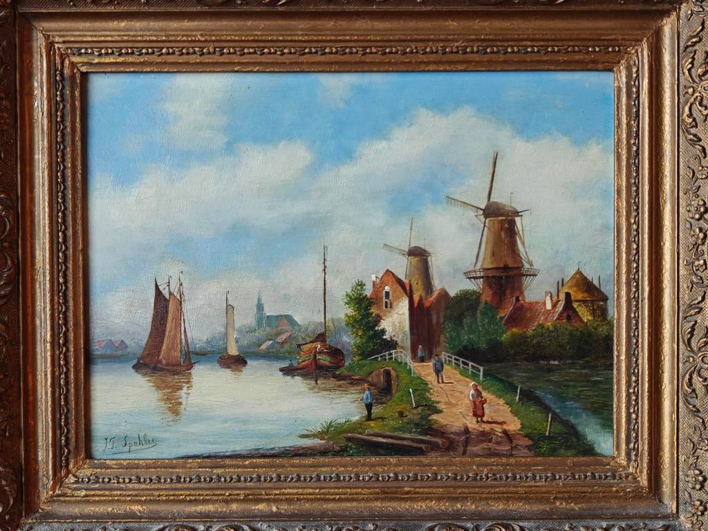 Peinture de scène hollandaise signée J F Spohler, Enlèvement ou Envoi