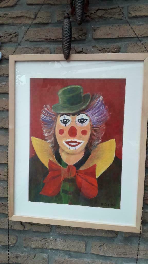 Koning Clown, met acrylverf geschilderd., Antiek en Kunst, Kunst | Schilderijen | Klassiek, Ophalen