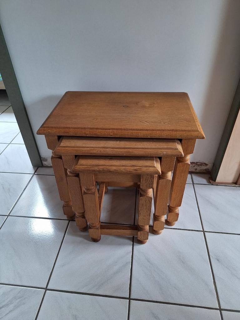 3 eiken bijzettafeltjes, Ophalen, Gebruikt, Rechthoekig, Hout