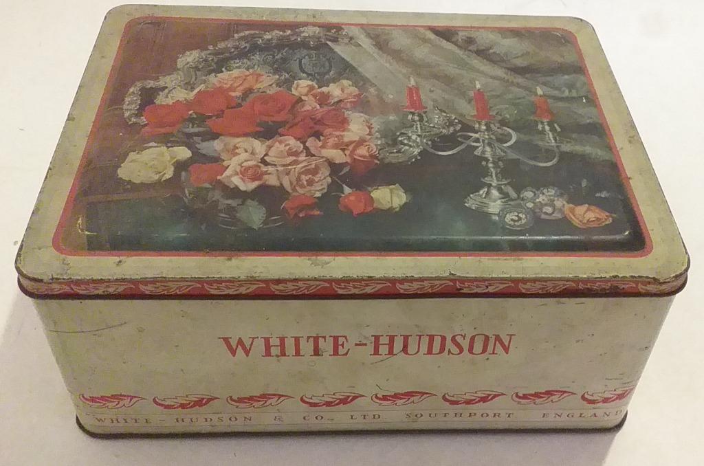 Oude blikken doos - White-Hudson - UK, Verzamelen, Blikken, Ophalen of Verzenden