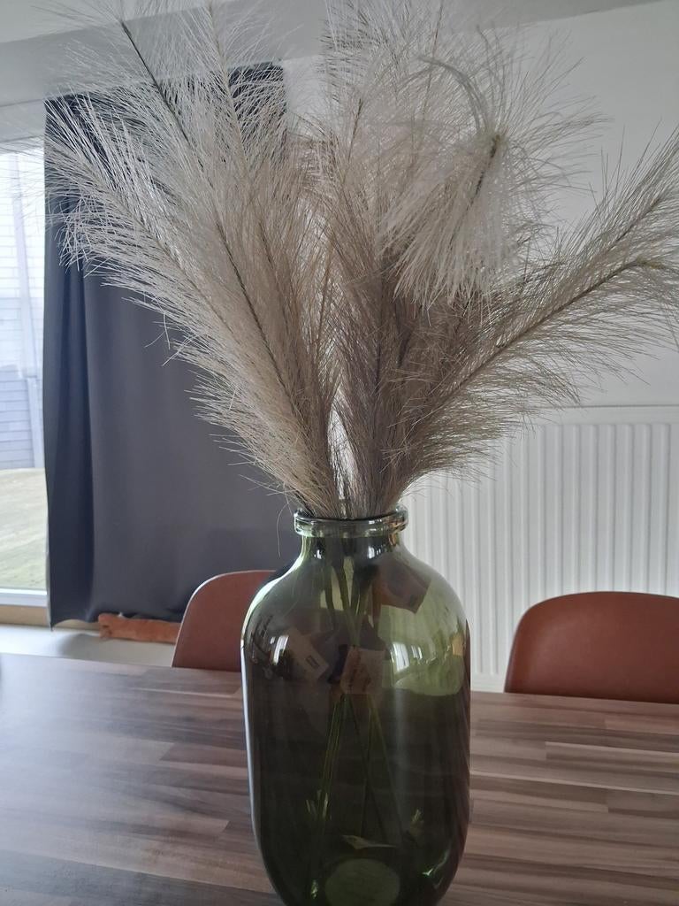 Grote vaas inclusief zachte pluimen, Huis en Inrichting, Ophalen, Glas