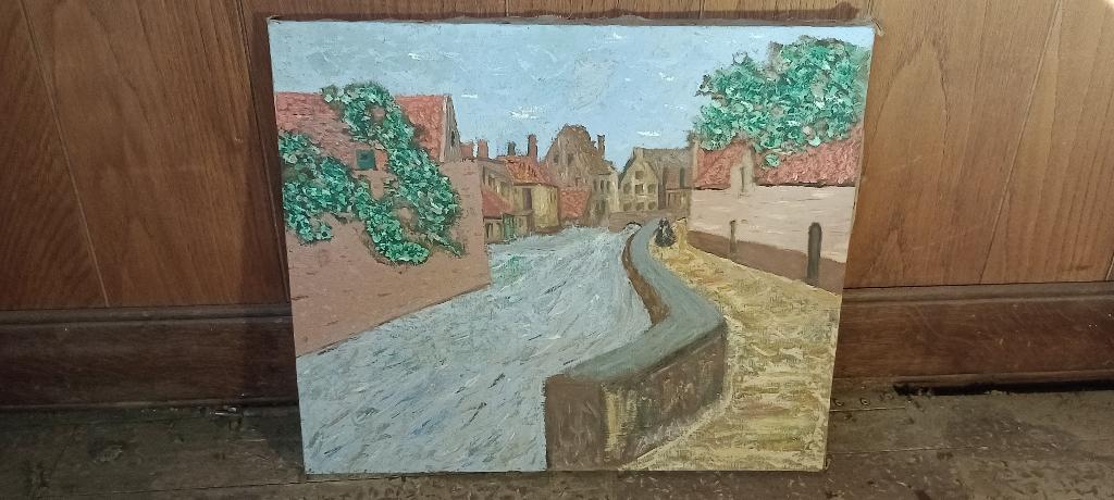 Peinture sur toile, à restaurer, 45x38, n100, Antiquités & Art, Enlèvement ou Envoi