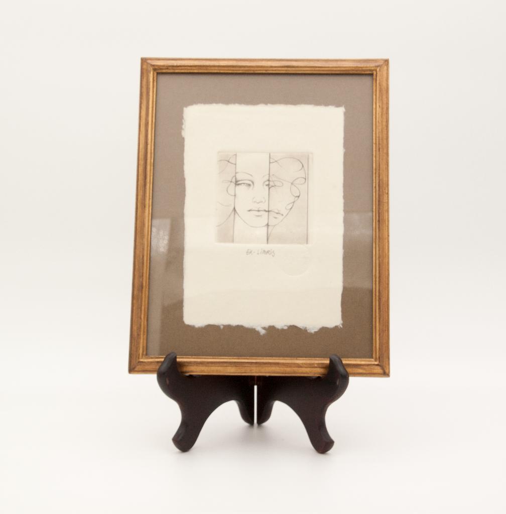 Gestileerd portret- André Colpin gesigneerde litho ex-libris, Antiquités & Art, Art | Lithographies & Sérigraphies, Enlèvement ou Envoi