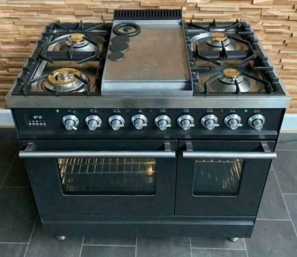 🔥 Poêle Boretti de luxe 90 cm anthracite avec raccords, Electroménager, Cuisinières, Comme neuf, Autoportant, 5 zones de cuisson ou plus