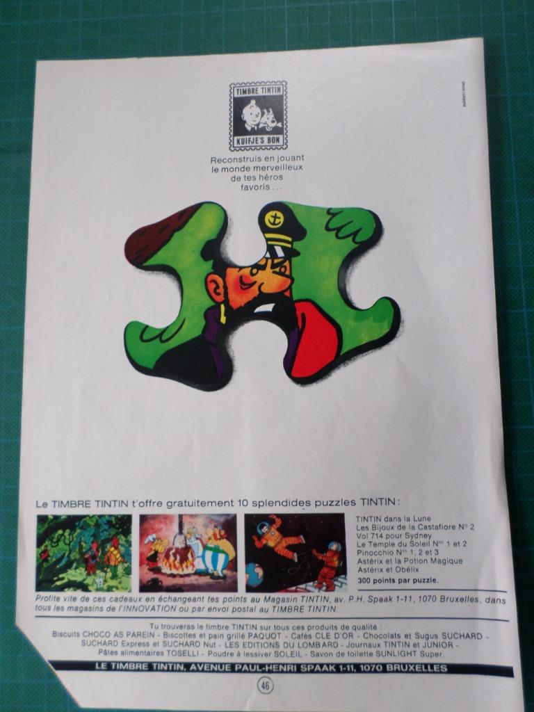 Tintin - puzzles timbre tintin - publicité papier - 1971, Collections, Personnages de BD, Enlèvement ou Envoi, Tintin, Utilisé