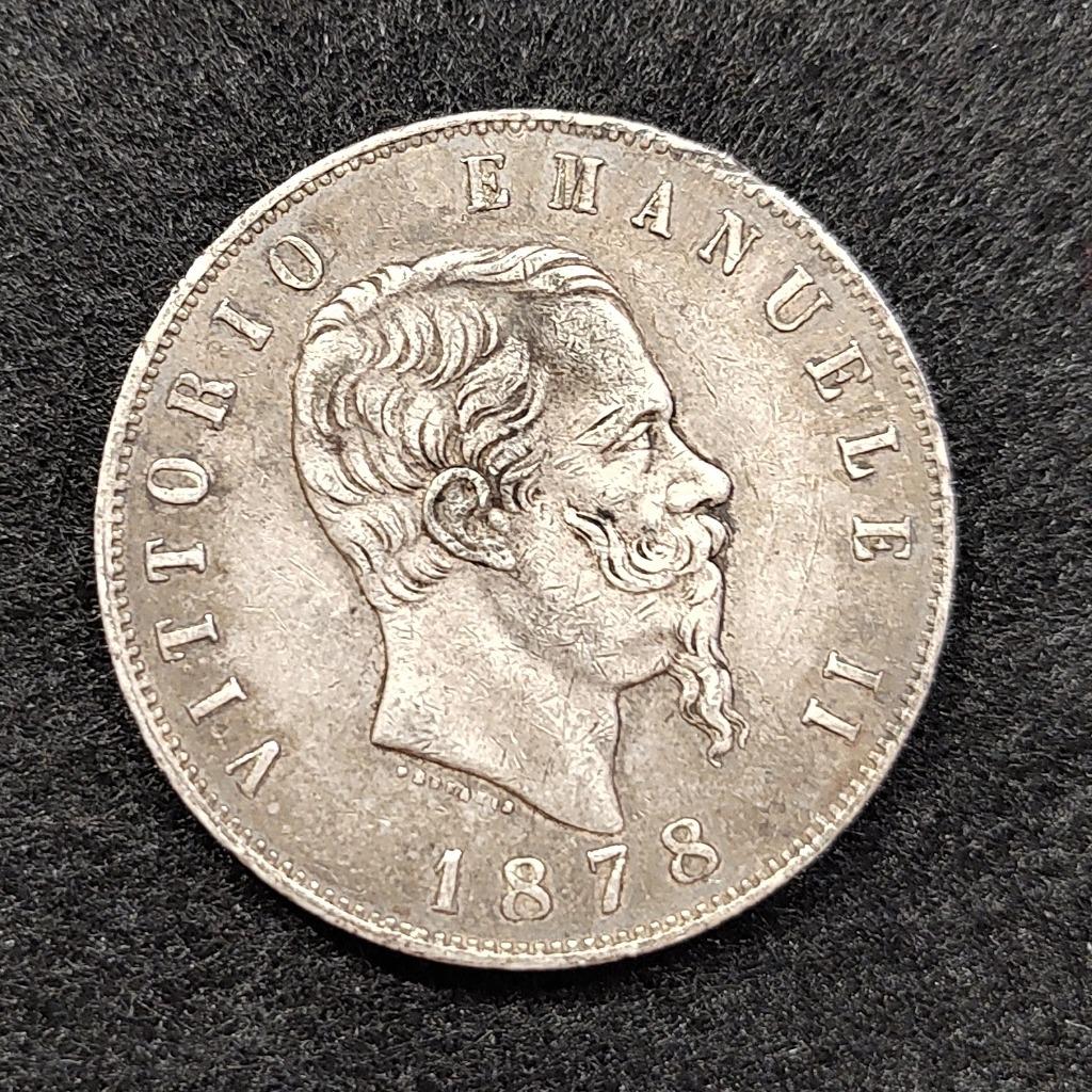 Munt - Italië - 5 lire - 1878 - Emanuele II - Zilver, Postzegels en Munten, Ophalen of Verzenden, Italië, Losse munt, Zilver