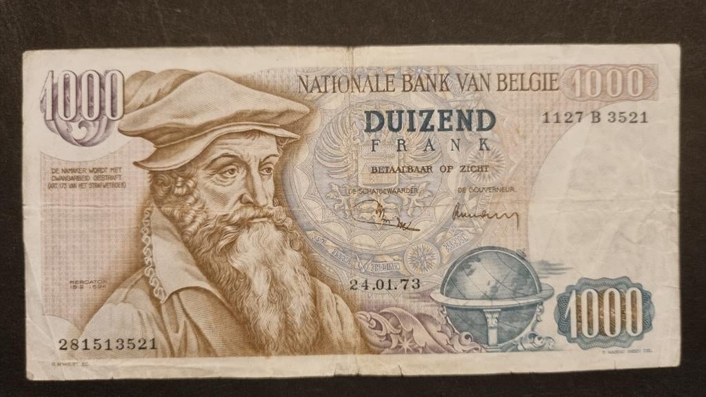 Billet Mercator de 1000 francs belges de 1973, Timbres & Monnaies, Enlèvement ou Envoi