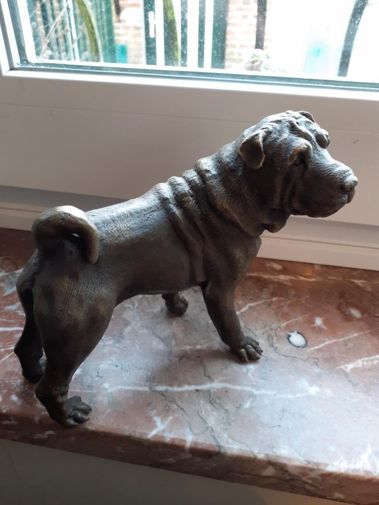 PRACHTIGE BRONZEN SHAR-PEI HOND, Antiek en Kunst, Ophalen of Verzenden, Brons