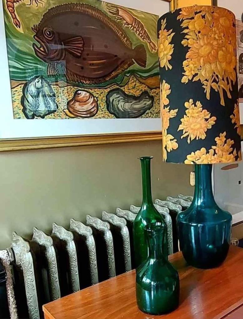 Vloerlamp in glas met bloemenkap, Ophalen, Glas