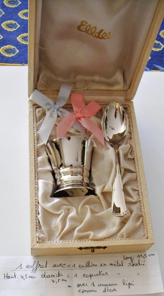 Coffret naissance Elldee: cuillère + coquetier métal argenté, Enlèvement ou Envoi, Neuf