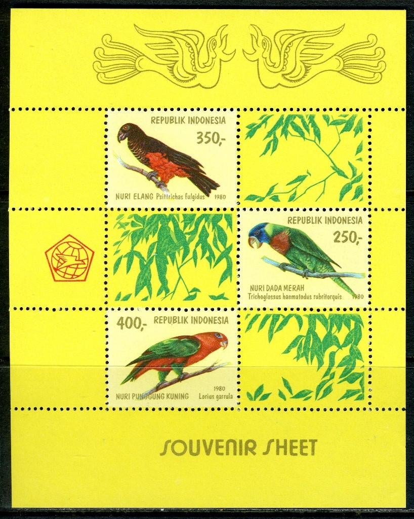 INDONESIE: ZB 1025 MH Blok 43 1980 Papegaaien, Ophalen of Verzenden, Postfris, Dier of Natuur