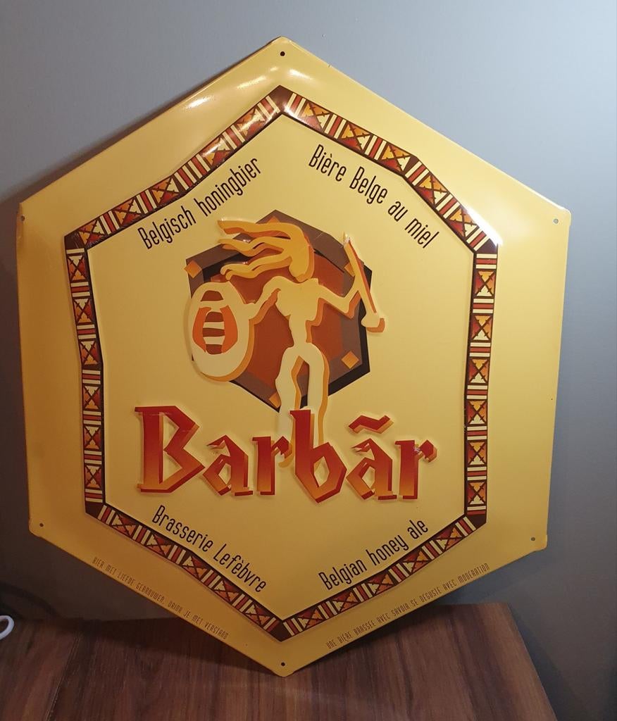 1) Metaal Reclamebord - Barbar -, Verzamelen, Ophalen of Verzenden, Gebruikt, Reclamebord, Plaat of Schild, Overige merken