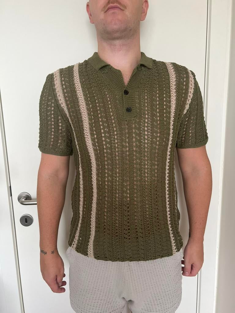 Manfinity gehaakte khaki polo maat Medium, Maat 48/50 (M), Ophalen of Verzenden, Zo goed als nieuw, Manfinity