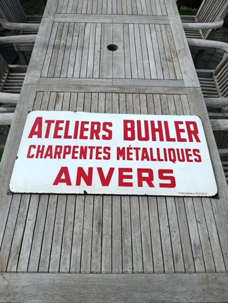 emaille reclame BUHLER ANVERS, Verzamelen, Ophalen, Gebruikt, Reclamebord