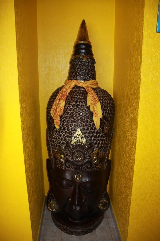 GIGANTESQUE TETE DE BOUDDHA SCULTE EN BOIS 190 CM DE HAUT, Maison & Meubles, Enlèvement, Comme neuf