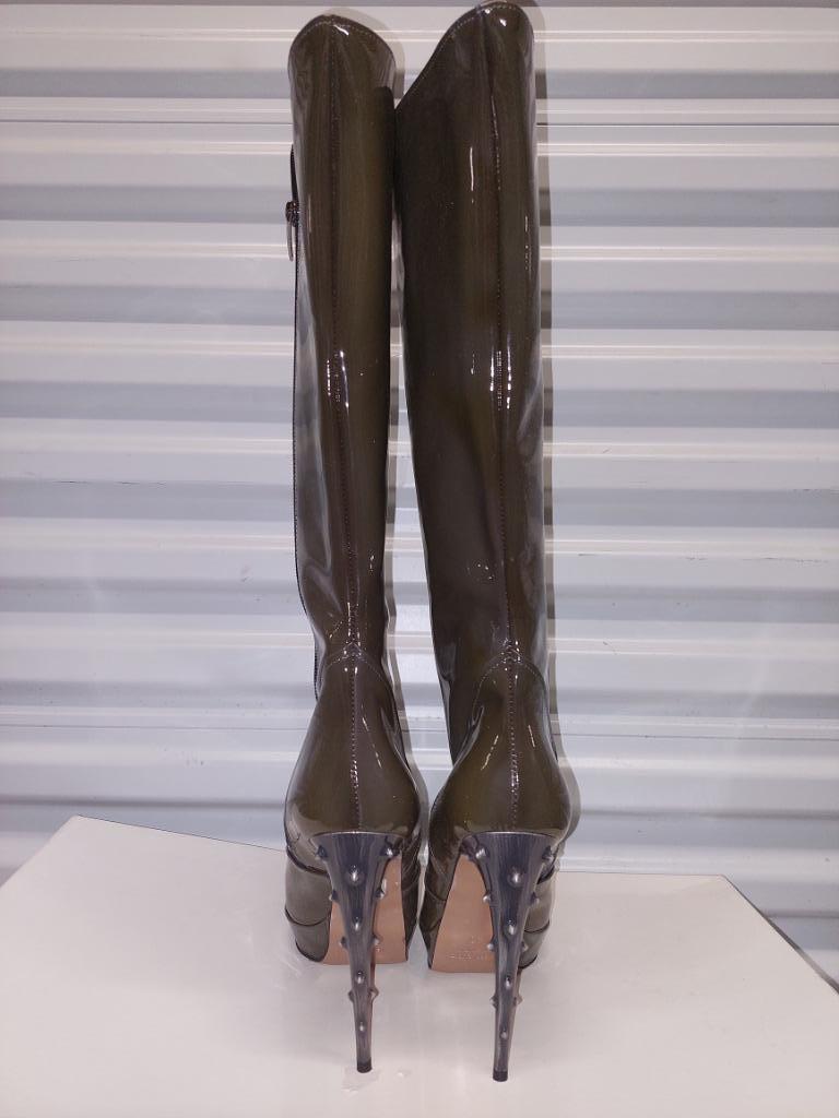 431C* Gianrico MORI - sexy bottes cuir verni olive (40), Neuf, Autres couleurs, Bottes hautes, Gianrico Mori