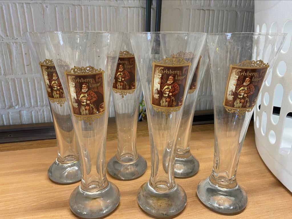 6 verres de Carlsberg Lager en émail, Enlèvement, Comme neuf, Verre à bière