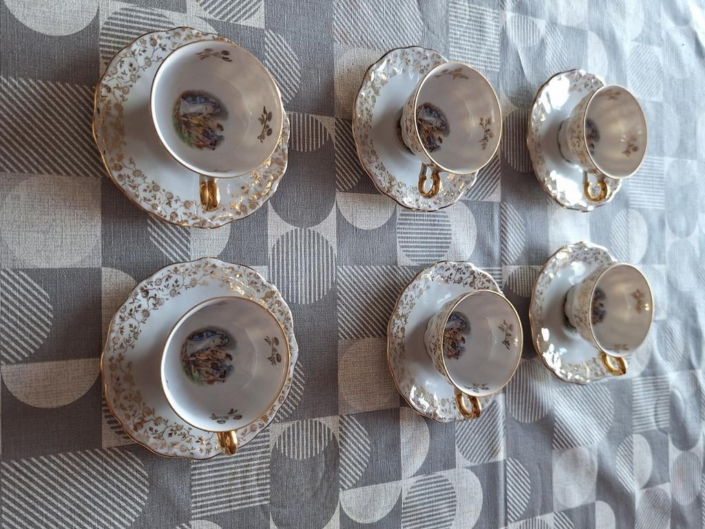 Set van 6 gouden kopjes en schoteltjes, Ophalen of Verzenden