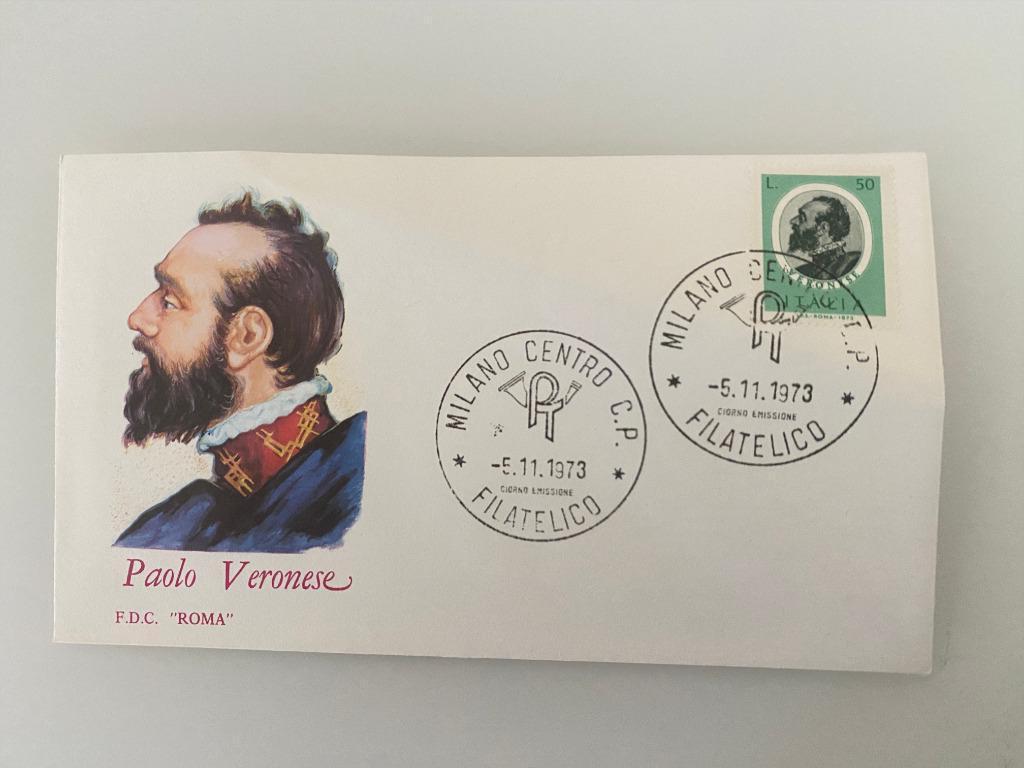 Postzegel First Day Cover Italië Paolo Veronese 1973, Ophalen of Verzenden, Gestempeld