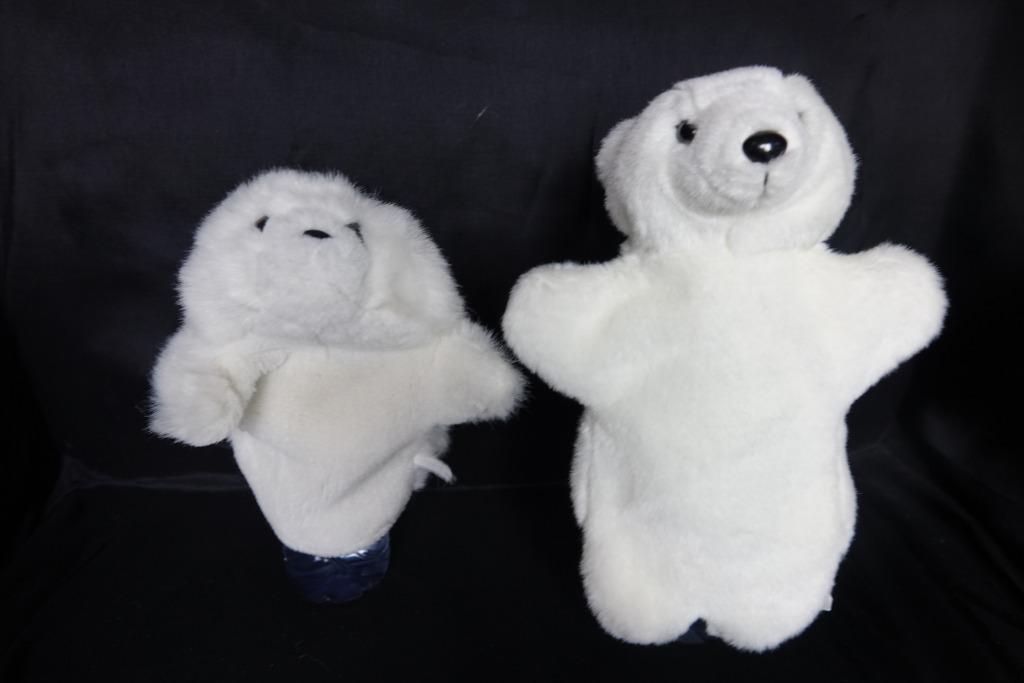 handpop witte ijsbeer en witte baby zeehond, Ophalen of Verzenden, Gebruikt, Beer