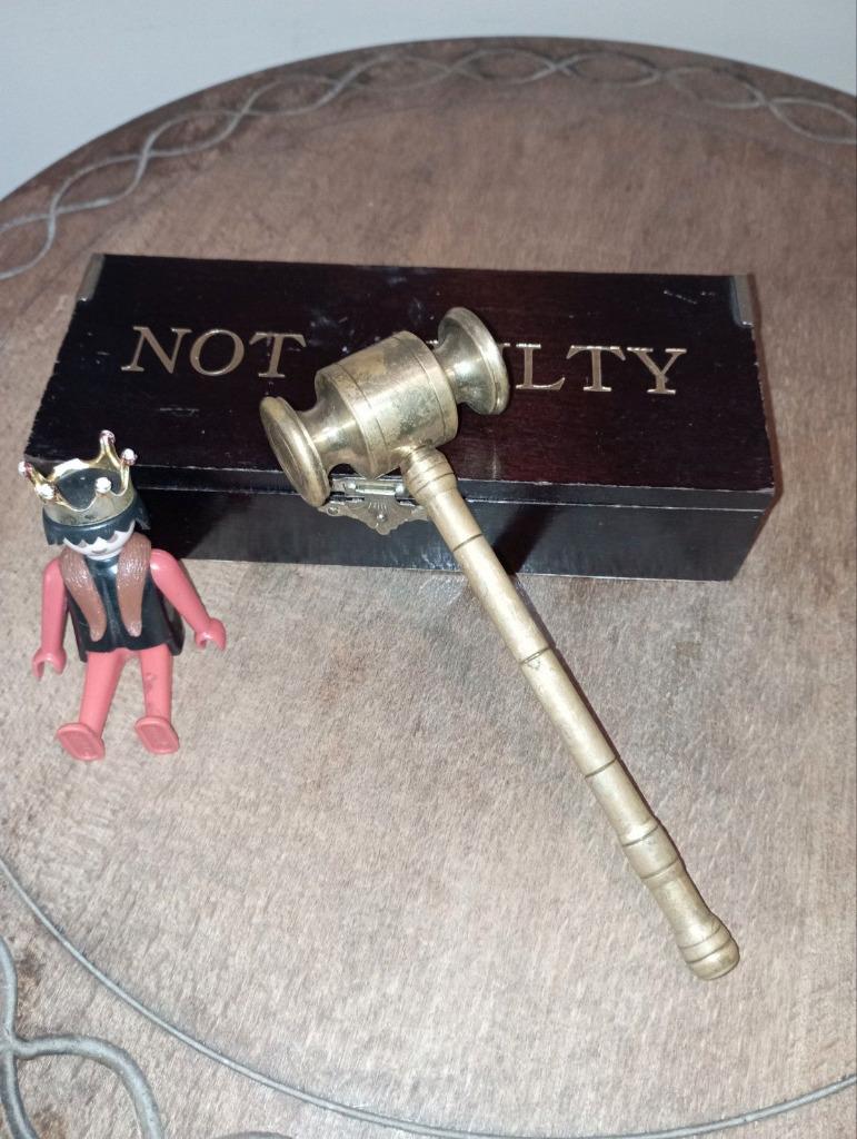 660) hamertje in houten kistje " not guilty " ( rechter ), Antiek en Kunst, Curiosa en Brocante, Ophalen of Verzenden