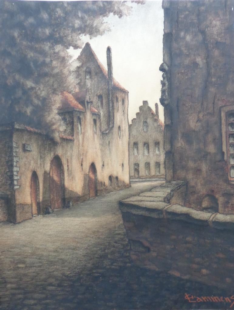GEORGE LAMMENS / STADSZICHT BRUGGE / ORIGINEEL / 65x49cm SIG, Antiquités & Art, Art | Peinture | Classique, Enlèvement ou Envoi