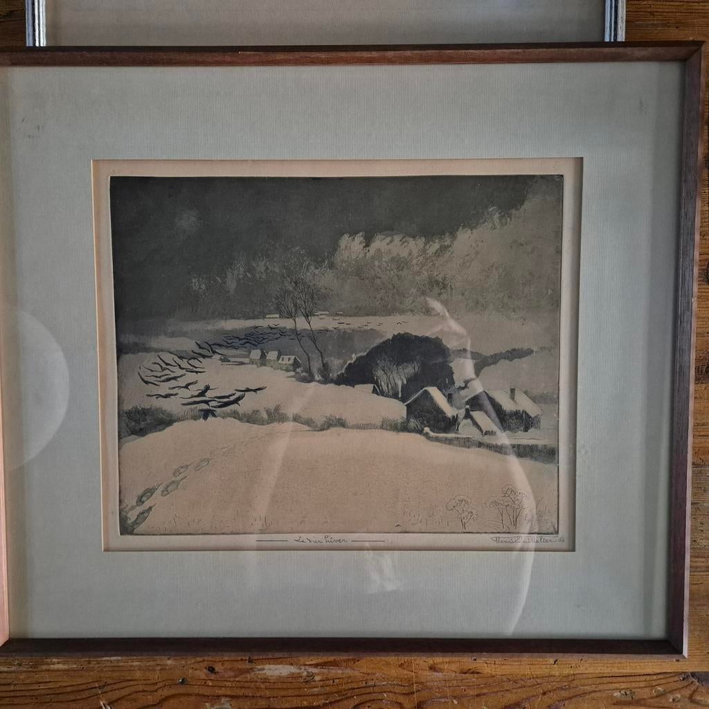 Henri Quittelier 1956, Le dur hiver,, Antiek en Kunst, Kunst | Etsen en Gravures, Ophalen of Verzenden