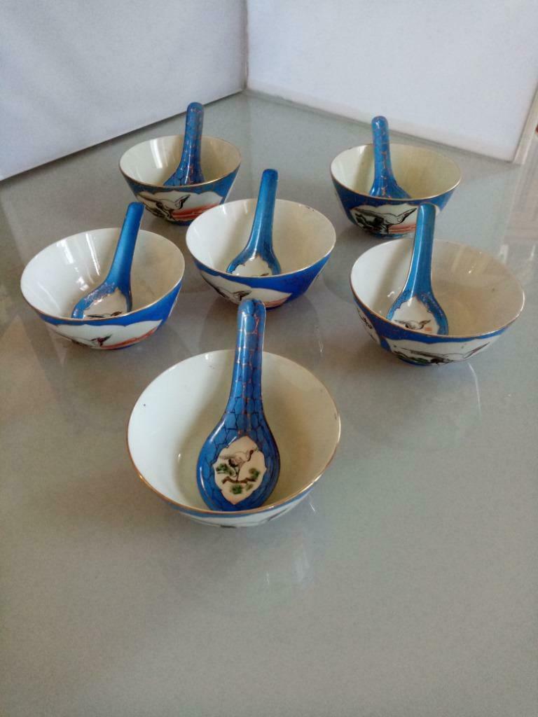 Zes Chinees porseleinen kommen en lepels jaren 60/70, Ophalen of Verzenden