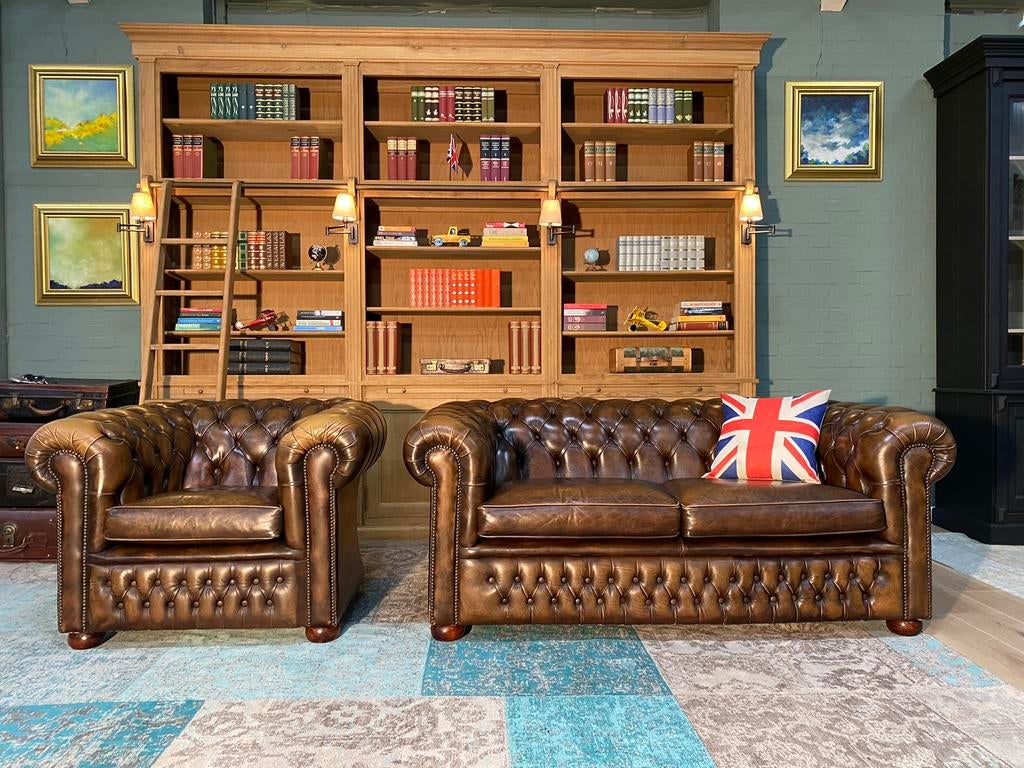 Chesterfield 3+1 zit zetels goudbruin GRATIS GELEVERD, Huis en Inrichting, Ophalen of Verzenden, Leer