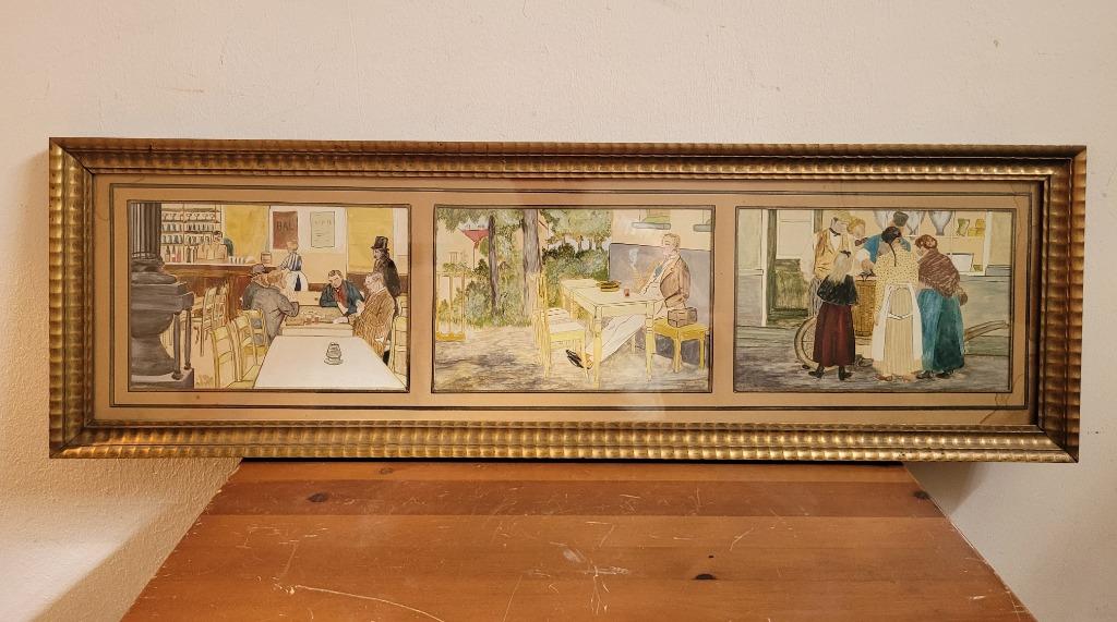 triptyque tableau dessin scène de vie N2, Enlèvement ou Envoi, Utilisé, Panneau publicitaire