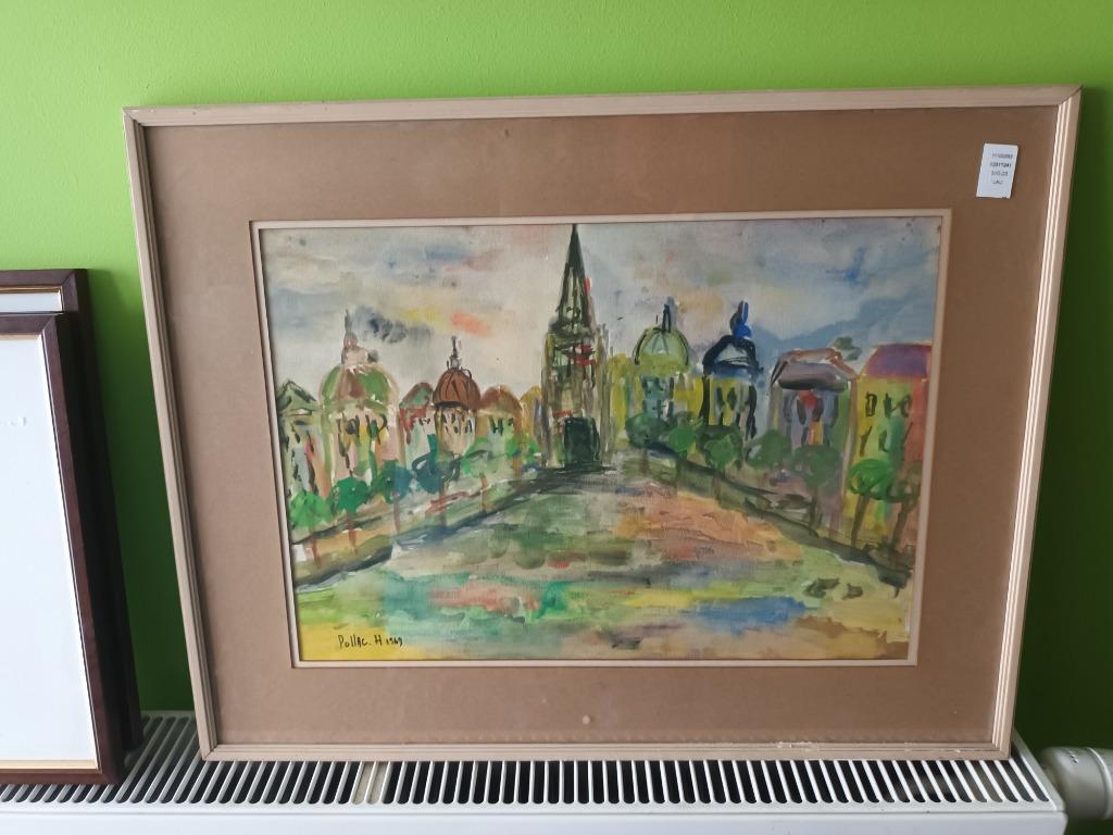Plein met kerk pollac .H 1969, Antiek en Kunst, Ophalen of Verzenden