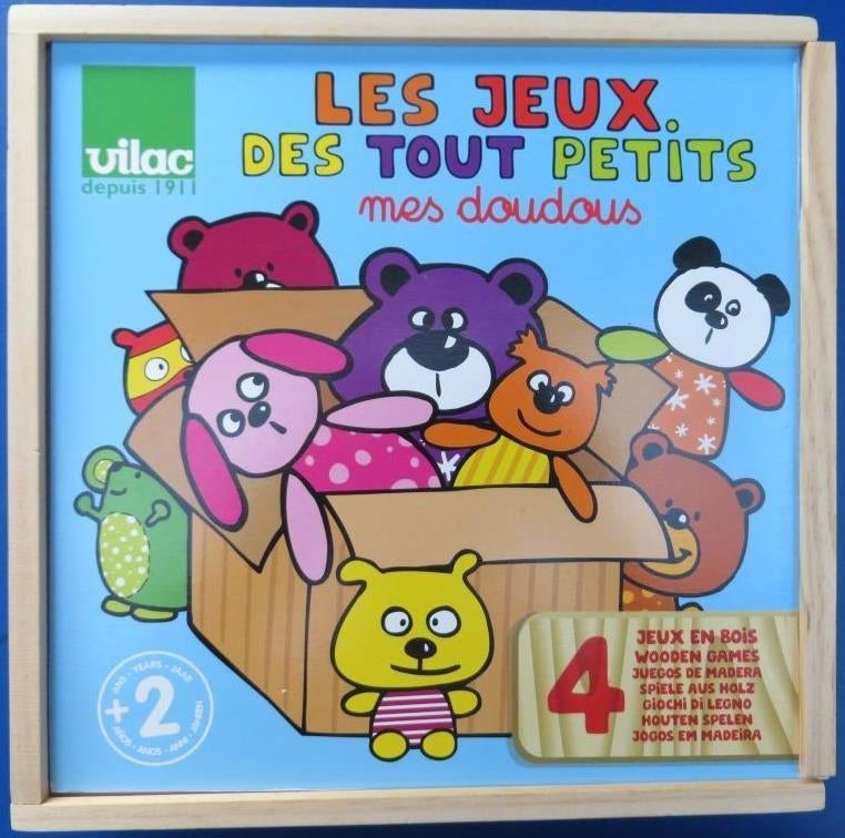Les jeux des touts petits 2 + Vilac 4 houten spelen, Kinderen en Baby's, Ophalen of Verzenden, Gebruikt, Overige typen