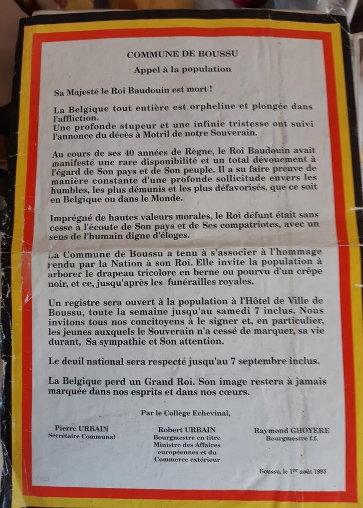 DÉCÈS DU ROI BAUDOUIN, Enlèvement ou Envoi